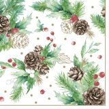 Ubrousky MAKI L (20ks) Cones&Hollyberry on White Ubrousky MAKI L (20ks) Cones&Hollyberry on White