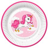 Papírový talíř malý - Pink Heart Unicorn
