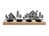 Svícen 23025 s černými kovovými domečky na čtyři svíčky 30 x 9 x 6 cm