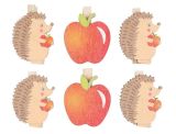 Dřevění ježci a jablíčka na kolíčku 4 cm, 6 ks  (5150)