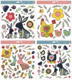 Okenní fólie modrý zajíc, žlutá slepice s dekorem, 30x33,5 cm/997