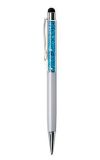 Kuličkové pero, krémově bílá, plněné azurově modrými krystaly SWAROVSKI®, 14 cm, ART CRYSTELLA®
