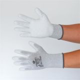 Montážní ESD rukavice, šedo-bílá, pletené, XL, z karbon-polyesteru, PU dlaň, 12 párů, SF0025-10 ,balení 12 ks