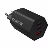 Nástěnná nabíječka Hexagon 65, černá, 1x USB-A, 2x USB-C, 65W, CANYON CND-CHAHEX65B