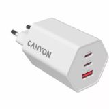 Nástěnná nabíječka Hexagon 65, bílá, 1x USB-A, 2x USB-C, 65W, CANYON CND-CHAHEX65W