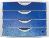 Zásuvkový box Chameleon, 4 zásuvky, bílo-modrá, plast, HELIT