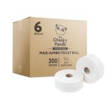 Toaletní papír, bílá, bambusový, 2-vrstvý, 300 m, průměr 24,2 cm, 6 rolí, CHEEKY PANDA 76-PFMAXJRL6 ,balení 6 ks