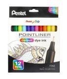 Liner Pointliner, 12 různých barev, 0,4 mm, sada, PENTEL S40-12