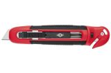 Odlamovací nůž Safety, červená/černá, 18 mm, s řezačkou fólii, WEDO