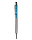Kuličkové pero Touch, stříbrná, azurově modré krystaly SWAROVSKI®, 14 cm, ART CRYSTELLA® 1805XGT23