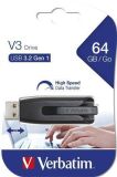 USB flash disk V3, černá-šedá, 64GB, USB 3.0, 60/12MB/sec, VERBATIM