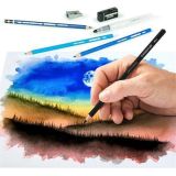 Akvarelové pastelky Design Journey, sada 12ks, se štětcem, pryží, ořezávátkem, graf. tužkami, STAE