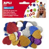 Pěnovka srdíčka APLI třpytivé / samolepicí / mix velikostí