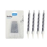 Svíčka dortová - stříbrná / 12 ks + stojánky Svíčka dortová - stříbrná / 12 ks + stojánky