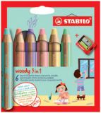 Pastelky STABILO® Woody PASTEL 3v1 / 6 barev + ořezávátko