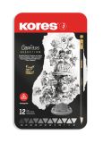 Tužka Kores trojhranná Grafitos set - 12 ks / plechový box