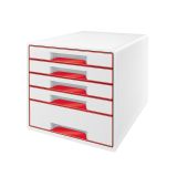 Zásuvkový box Leitz WOW - 4+1 zásuvky / červená Zásuvkový box Leitz WOW - 4+1 zásuvky / červená
