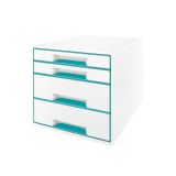 Zásuvkový box Leitz WOW - 2+2 zásuvky / tyrkysová Zásuvkový box Leitz WOW - 2+2 zásuvky / tyrkysová