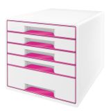 Zásuvkový box Leitz WOW - 4+1 zásuvky / růžová