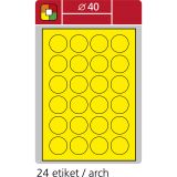 Print etikety A4 pro laserový tisk - fluorescentní - kulaté prům.40 mm ( 24 etiket / arch) fluorescentní žlutá