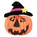 Lampión 26 cm Halloween - Tekvica s klobúkom, papierový, guľatý