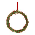Skleněný vánoční věnec 15 cm na zavěšení, zeleno-červený kruh