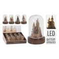 Skleněný zvonek na dřevěném podnosu s LED světlem, krajina uvnitř 9 cm (4 varianty)