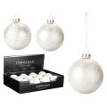 Vianočná guľa sklenená 8 cm biela s ornamentami /1ks