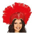Fiestas Guirca Červená péřová čelenka s flitry Samba