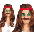Fiestas Guirca Pánská hnědá hippie paruka s čelenkou a knírem Fiestas Guirca Pánská hnědá hippie paruka s čelenkou a knírem