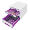 Zásuvkový box Wow Cube, bílá/fialová, 4 zásuvky, LEITZ