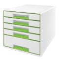 Zásuvkový box Wow Cube, bílá/zelená, 5 zásuvek, LEITZ