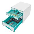 Zásuvkový box Wow Cube, bílá/ledově modrá, 4 zásuvky, LEITZ