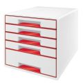 Zásuvkový box Wow Cube, bílá/červená, 5 zásuvek, LEITZ 52142026
