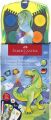 Vodové barvy Dinosaurus, žlutá - zelená, 12 barev, 1x bílá temperová barva + nálepky,  FABER-CASTE