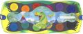 Vodové barvy Dinosaurus, žlutá - zelená, 12 barev, 1x bílá temperová barva + nálepky,  FABER-CASTE