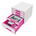 Zásuvkový box Wow Cube, bílá/růžová, 5 zásuvek, LEITZ