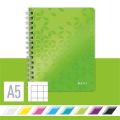 Spirálový sešit Wow, zelená, čtverečkovaný, A5, 80 listů, LEITZ