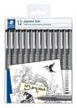 Liner Pigment liner 308, černá, sada, 12 šířek stopy, STAEDTLER 308-9 TB12