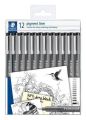 Liner Pigment liner 308, černá, sada, 12 šířek stopy, STAEDTLER 308-9 TB12