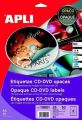 Etikety na CD/DVD Mega, matné, A4, vnější průměr 114mm, vnitřní průměr 18mm, APLI ,balení 25 ks