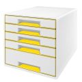 Zásuvkový box Wow Cube, bílá/žlutá, 5 zásuvek, LEITZ