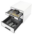 Zásuvkový box Cube, bílá/černá, 4 zásuvky, plast, LEITZ