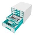 Zásuvkový box Wow Cube, bílá/ledově modrá, 5 zásuvek, LEITZ