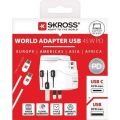 Cestovní adaptér, bílá, 1x USB-A / 1x USB-C PD, 45W, kabel USB-C, SKROSS 1.302474