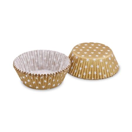 Cukr. košíčky zlaté s bílými hvězdičkami O 50 x 30 mm (40ks) Cukr. košíčky zlaté s bílými hvězdičkami O 50 x 30 mm (40ks)
