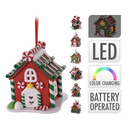 Dekorace závěsná - Bonbonová chaloupka s LED světlem, mix /1ks Dekorace závěsná - Bonbonová chaloupka s LED světlem, mix /1ks