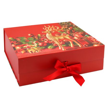 Dárková krabice vánoční s mašlí 33 x 25 x 12 cm - vánoční jelen