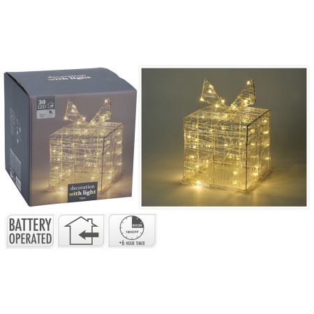 Dárková krabička s mašlí a LED světlem, 15 cm