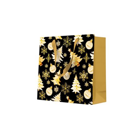 Dárková taška PAW 17x17x6 cm Golden christmas trees black Dárková taška PAW 17x17x6 cm Golden christmas trees black